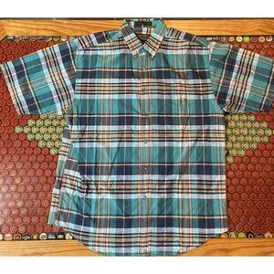 Vintage Eddie Bauer Superior Madras Button Down Shirt Mens L Short Sleeve Cotton